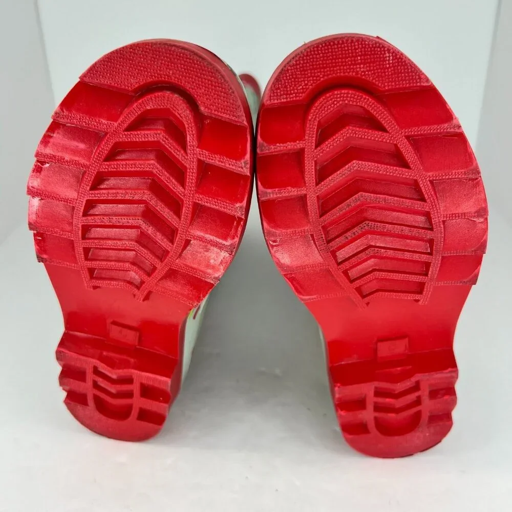 Womens Green Waterproof Garden Strap Floral Mid Calf Slip On Size 6 Rain Boots